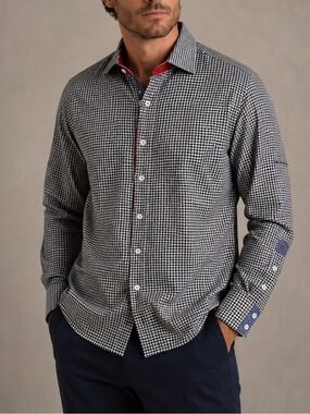 New Robert Graham X Collection Puckle Navy Houndstooth Flip Cuff Shirt medium